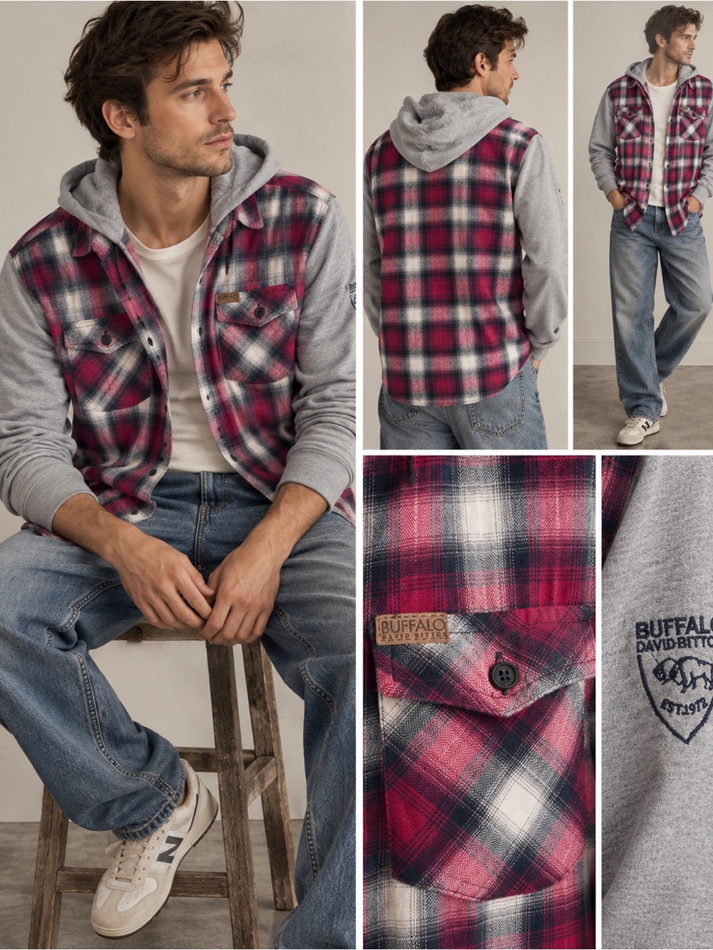 Buffalo David Bitton Men’s Plaid Hooded Flannel Shirt Jacket Large